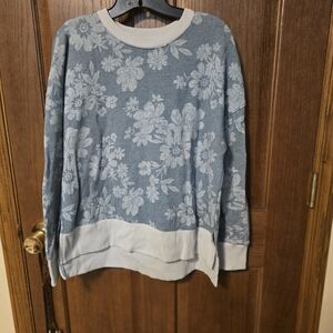 Cozy Time and Tru Womens Blue & White Floral Patterned Crew Neck Sweatshirt -Med
